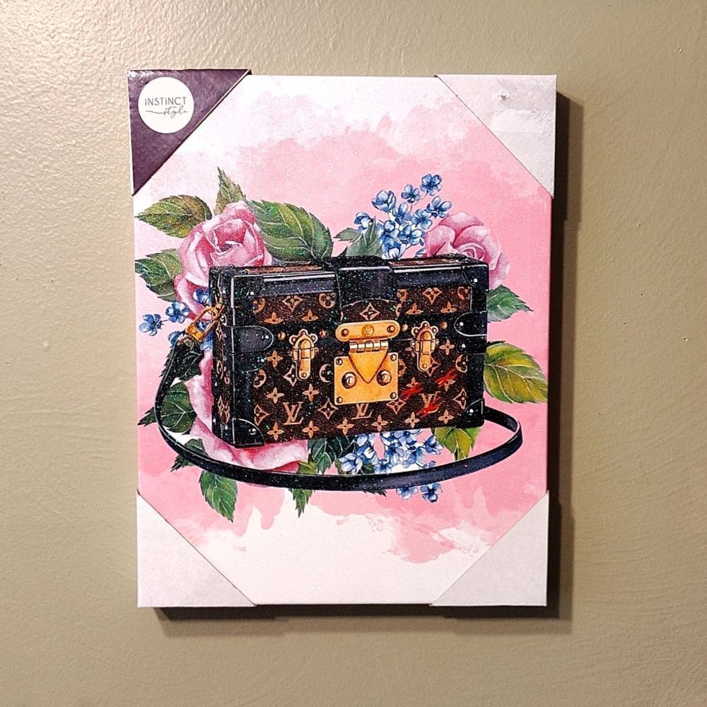 Instinct Style Floral Designer Bag Canvas Art with Sparkly Pink Accent NWT
